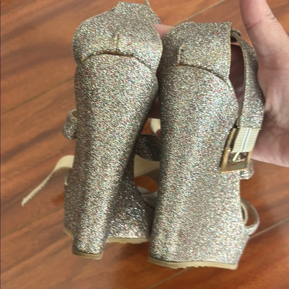 Jimmy Choo Size 40 Glitter Wedge Sandals